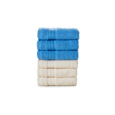Ensemble de serviettes de toilette de qualité supérieure (6 pièces), bleu et crème, 11,8 x 19,7 pouces | 100% coton, 17,6 oz / m² | Serviettes absorbantes ultra-douces, parfaites pour le bain, le spa et l'utilisation quotidienne, confort luxueux et durabilité