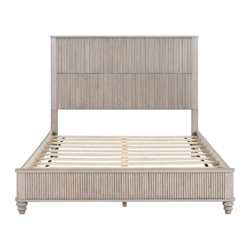 Base de lit en bois massif pour chambre à coucher, Beige, Grand lit