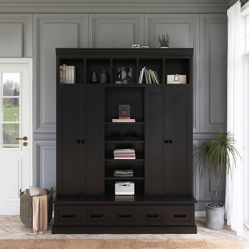 Arbre d'entrée moderne avec banc et 5 casiers l 62,4 "x H 78,7", Noir