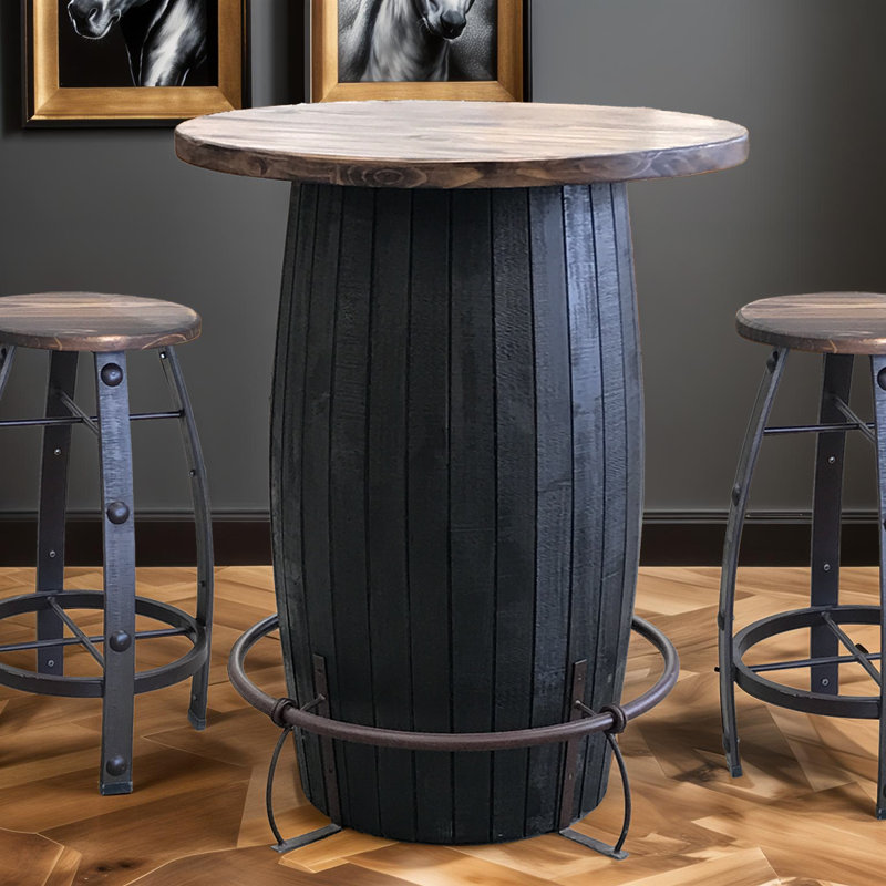 Tequila Barrel Bar Table with Footrail