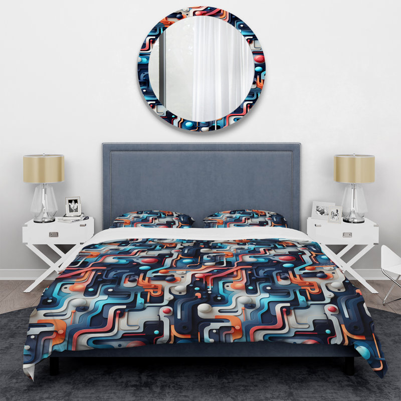 Ensemble de housse de couette en microfibre bleu et orange, Housse de couette pour très grand lit et 2 très
