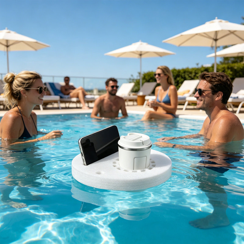 Plateau flottant en mousse EVA avec porte-gobelet pour téléphone, Blanc