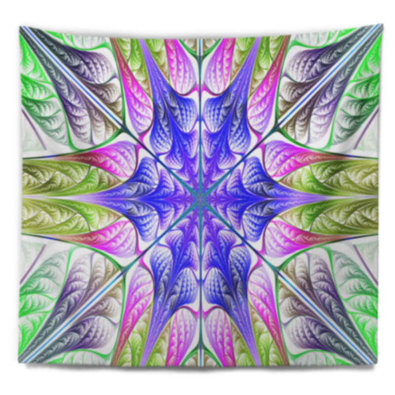 Tapisserie d'art abstrait vert clair abstrait fractal, H 78 po x l 92 po