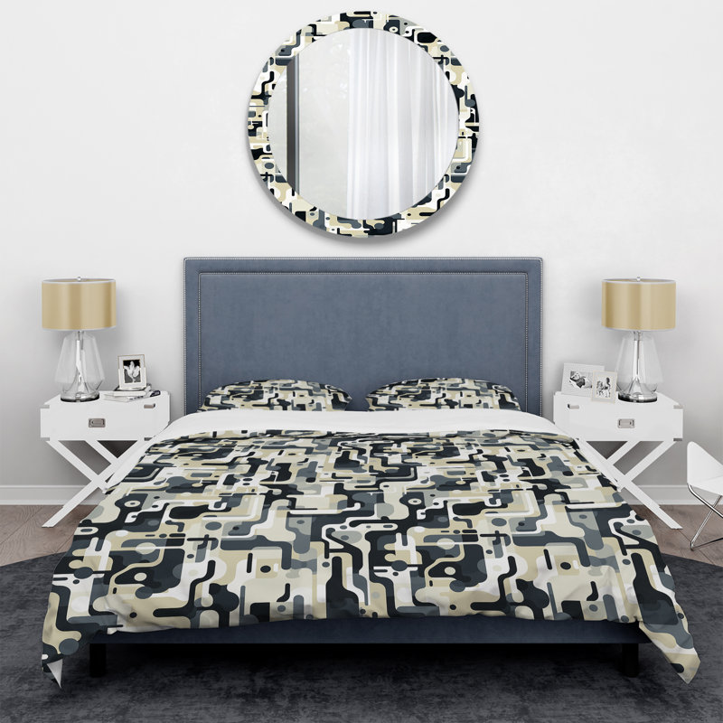 Ensemble de housse de couette beige et gris Urban Maze, Housse de couette pour grand lit et 2 taies décor