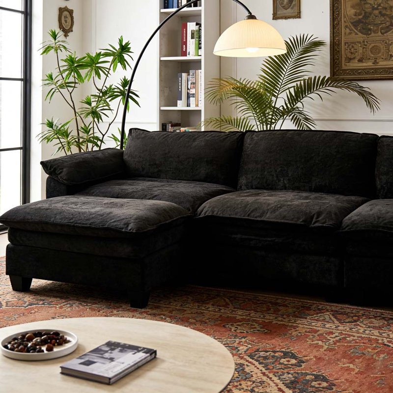 Canapé de luxe avec repose-pieds Furniture, 3, H 34,2 po x l 120,1 po x P 57,1 po, Noir