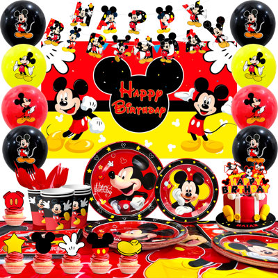 Mickey Mouse Birthday Party Decorations, 112 Pcs Mickey Mouse Party Supplies & Mickey Mouse Party Tableware for Kids Set