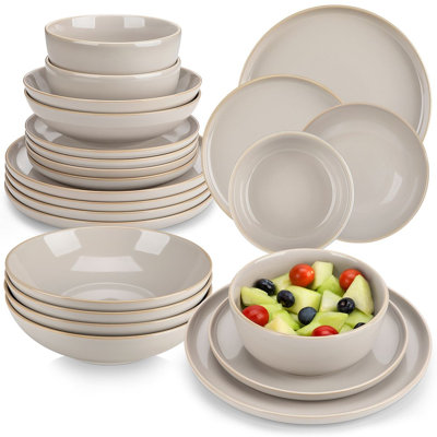 vancasso 24-Piece Stoneware Dinnerware Set for 6 with Double-Sided Reactive Glaze Finish – Includes Dinner Plates, Dessert Plates, Pasta Bowls, and Cereal Bowls.