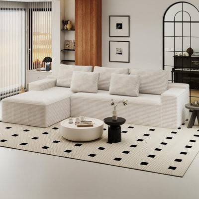 Modular Sectional Sofa Cloud Couch With Chaise Longue, Left L Shaped Boneless Couch With Deep Seat, Oversize 3-Seater Boneless Sofa Set For Living Room Bedroom（White）