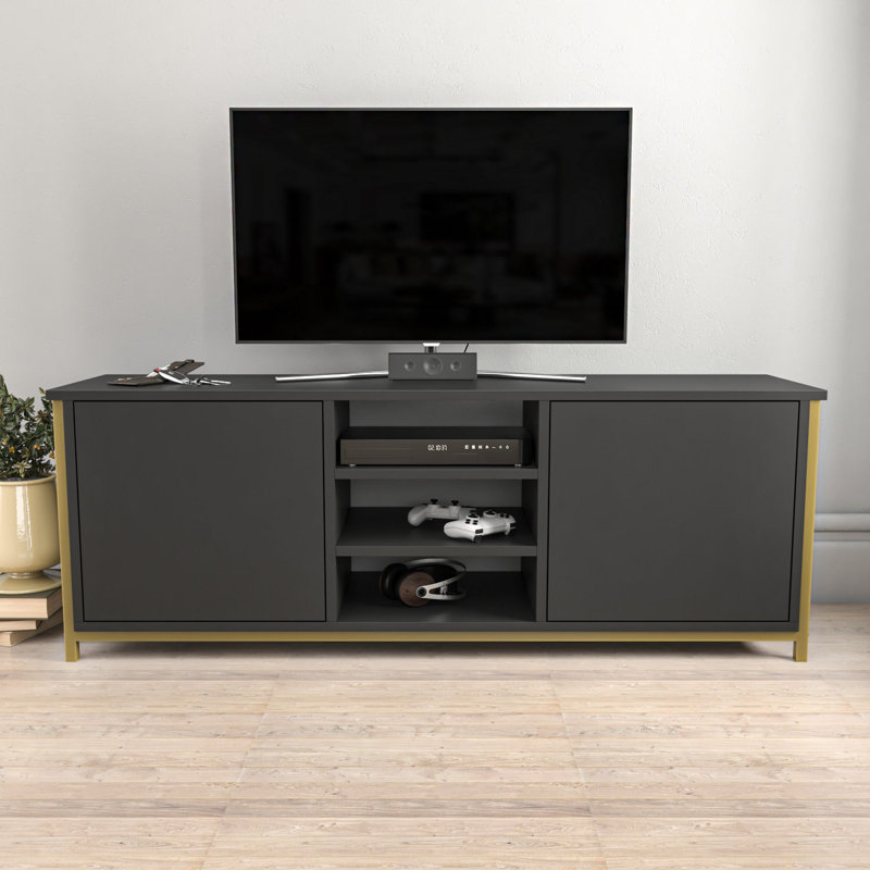 Meuble télé, Gris/doré