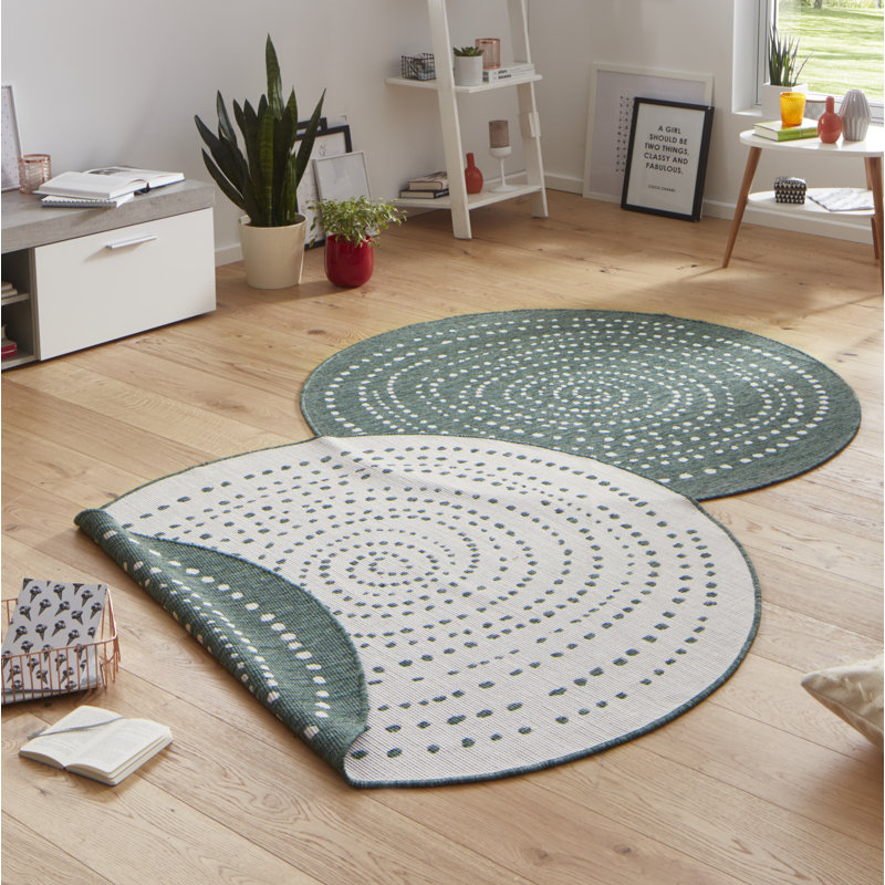 Bali Flatweave Green Rug, Round 140cm