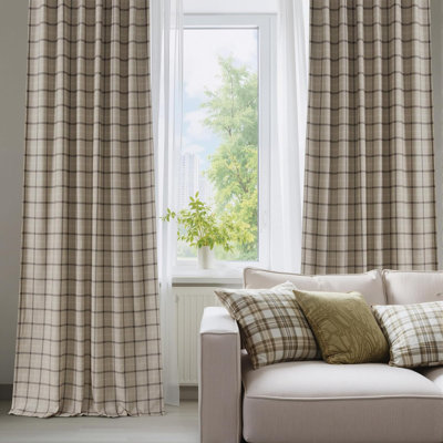 2 Panels 100% Blackout Plaid Curtains for Bedroom Living Room, Rustic Gingham Windowpane Drapes Thermal Insulated Privacy Rod Pocket Back Tab