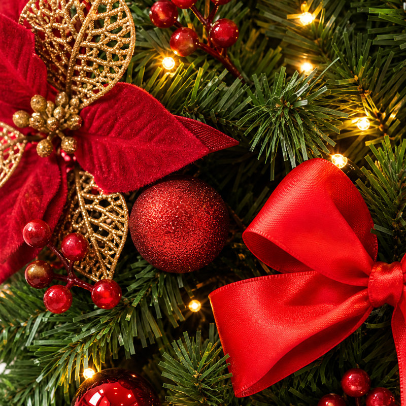 Guirlande de Noël pré-illuminée de 2,74 m (9 pi) avec fleurs à nœud rouge, 40 lumières DEL et minuterie
