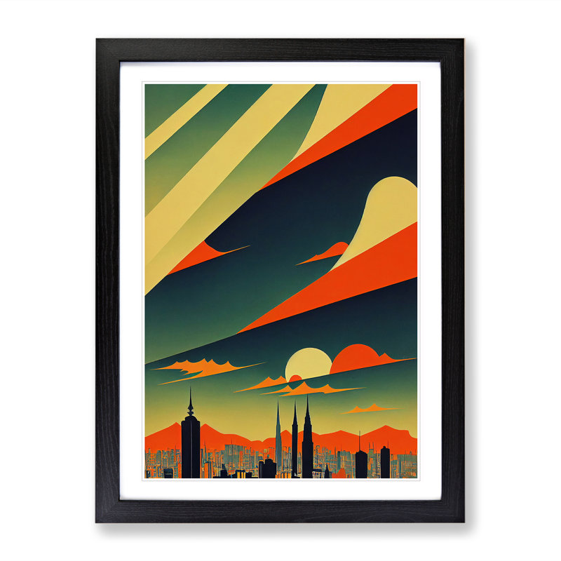 City Skyline Deco No.2 - Single Picture Frame Print, Black, 34cm H x 25cm W x 2cm D