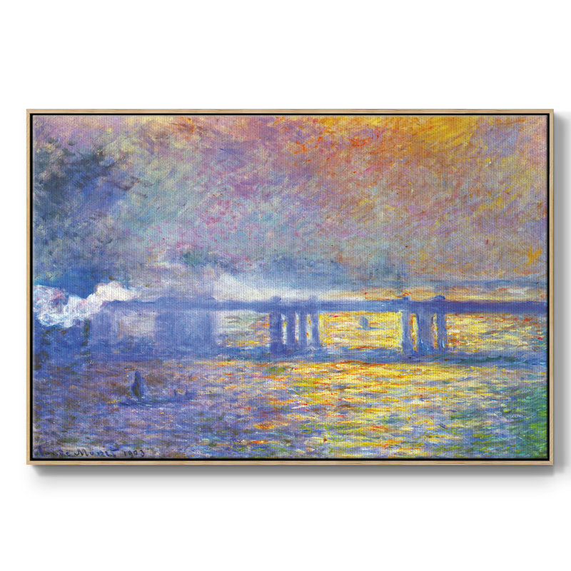 "Charing Cross Bridge", reproduction d'art encadrée sur toile par Claude Monet, Naturel, H 25 po x l 37 po x P 2 po