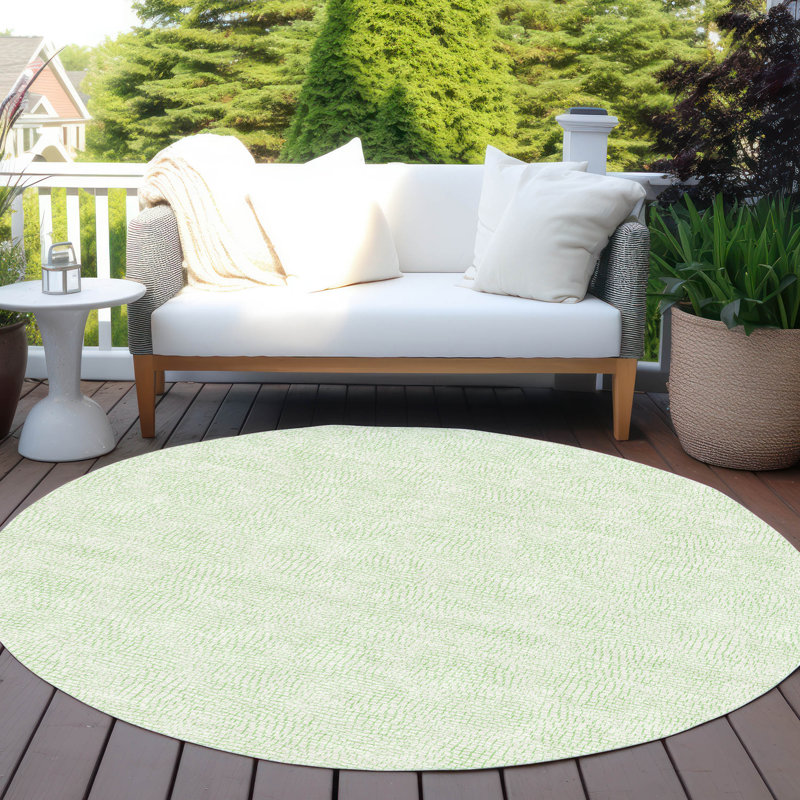 Mint Green Synthetic Round Washable Area Rug, 8' x 8'