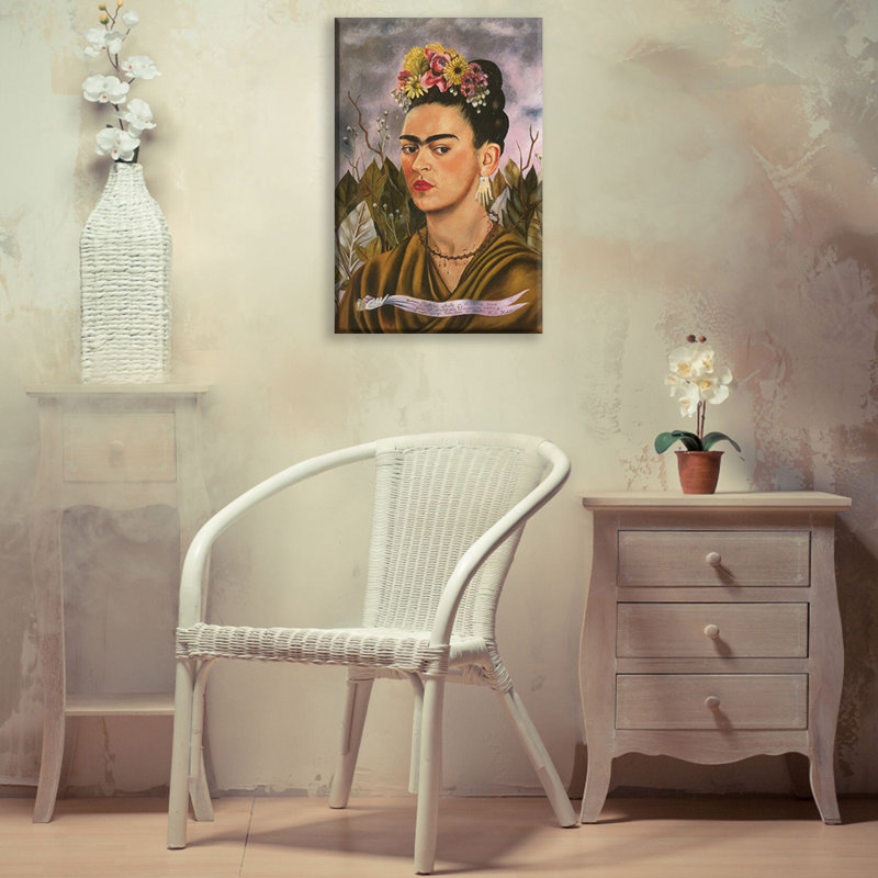 Autoportrait dédié au Dr Eloesser par Frida Kahlo, toile tendue avec châssis, H 24 po x l 17 po