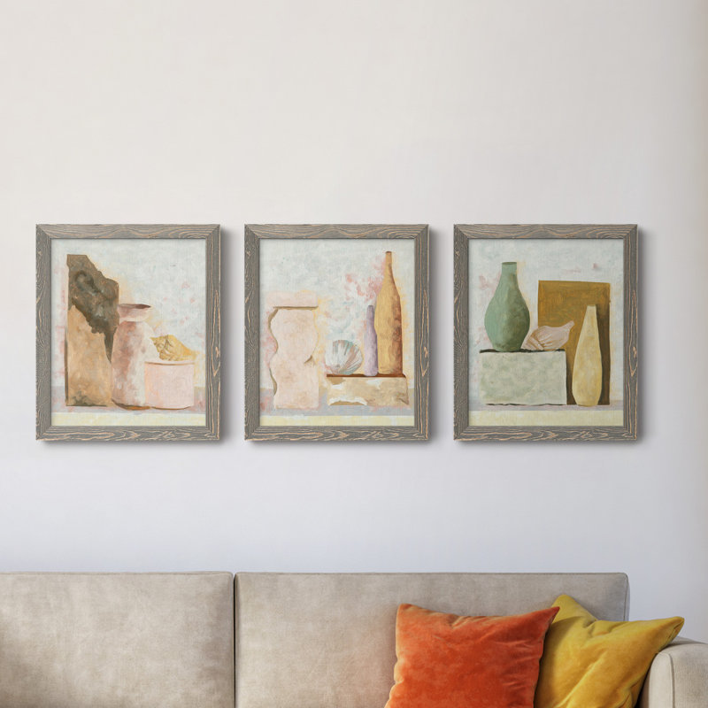 Spool I - ensemble de 3 peintures sur toile encadrées, H 24 po x l 36 po x P 1,5 po, Gris