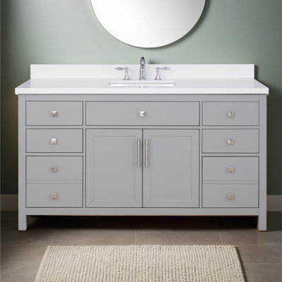 Meuble-lavabo 60 po avec évier Lavanti Oakford - 100% bois massif de première qualité, élégant meuble-lavabo gris avec meuble de rangement
