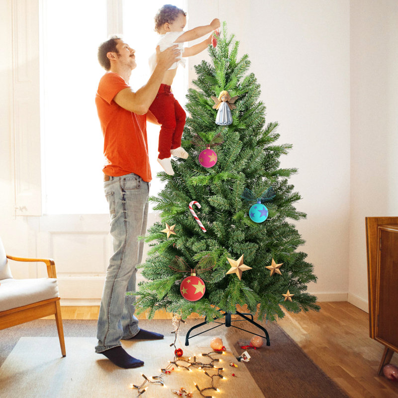 Décoration de 7 pi avec 1375 pointes en PE + mixtes, structure à charnières à installation rapide, support en métal robuste, apparence de pin pour les fêtes, conception à installation rapide, support robuste, réaliste