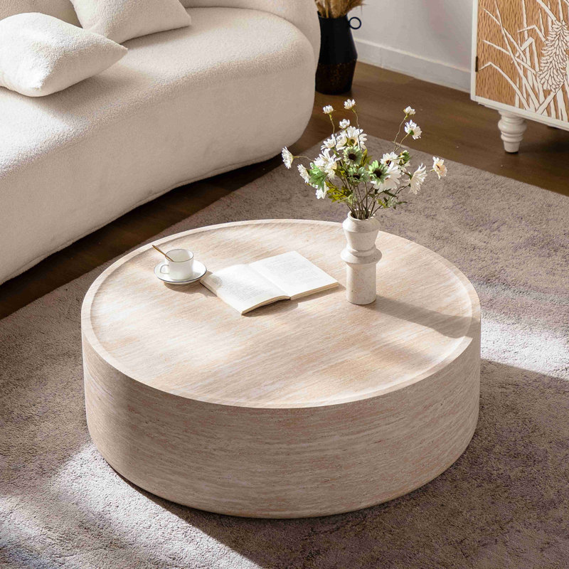 Table basse ronde de 39,37 po avec motif Mars pour le salon, table basse ronde moderne pour le salon, sans assemblage (motif Mars)