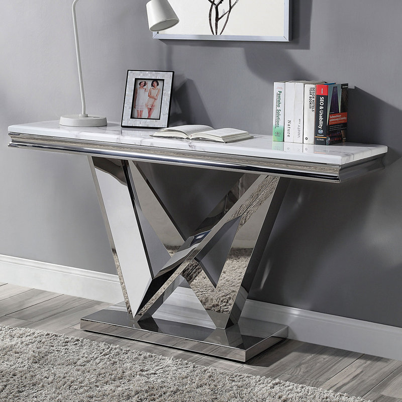 54.6" W Glam Sofa Table, Chrome