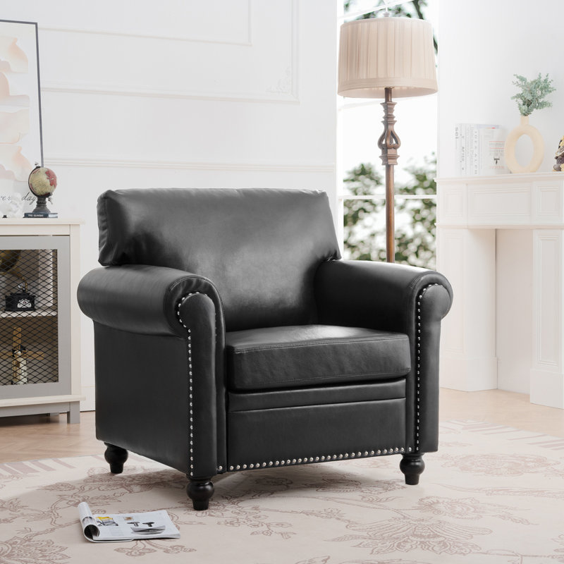 Boel Faux Leather Sofa, Black Faux Leather, 37.4" W