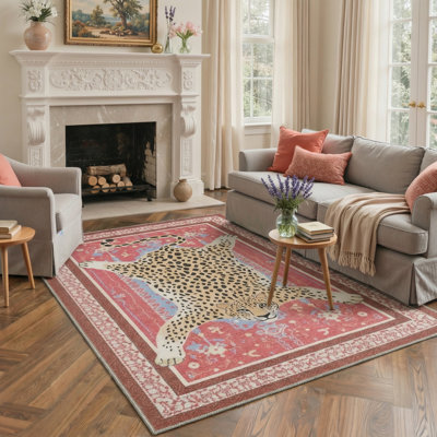 Alinda Apex Leopard Print Washable Area Rug
