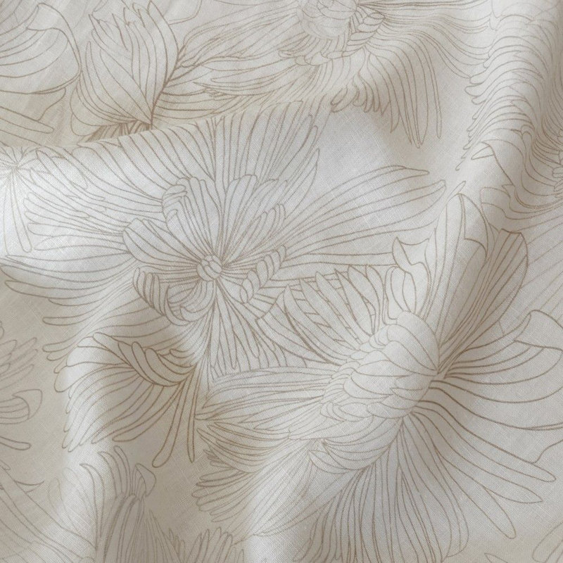 100% French Linen Sheet Set, California King Sheet Set with 2 Pillowcases, Cream/Putty Floral