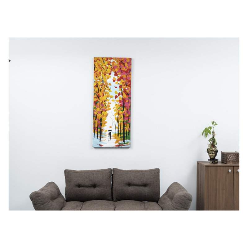 Art mural en toile orange peint à la main Wandela - 47 po x 19 po