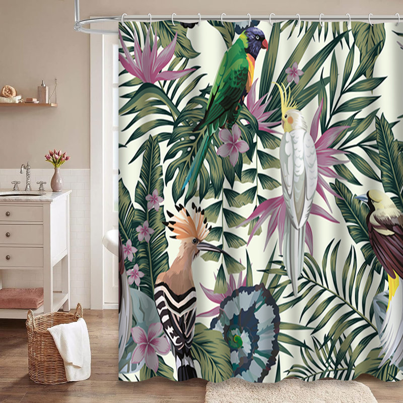 Rideau de douche à 12 crochets Tropical Parrot Jungle, L 72 po x l 84 po