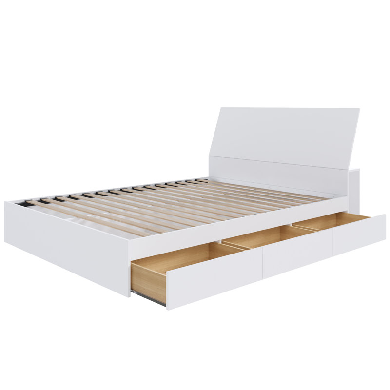 Lit plateforme et tête de lit persé, Blanc, Grand
