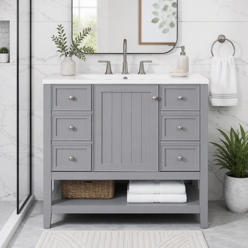 Meuble-lavabo 36 po avec lavabo et rangement polyvalent, Gris
