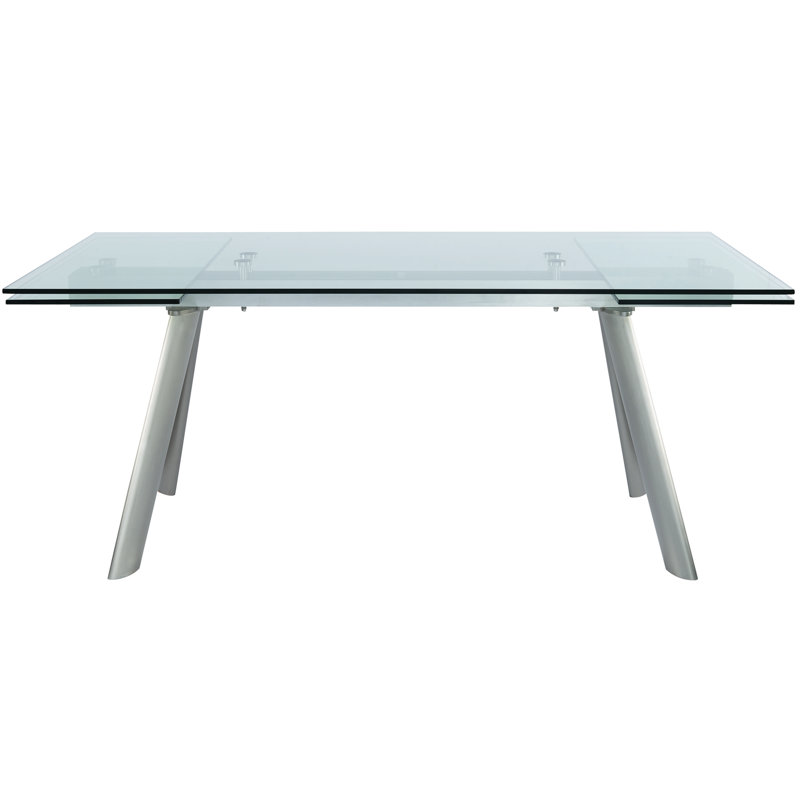 Amerson Clear Glass Top Extendable Dining Table with Metal Base
