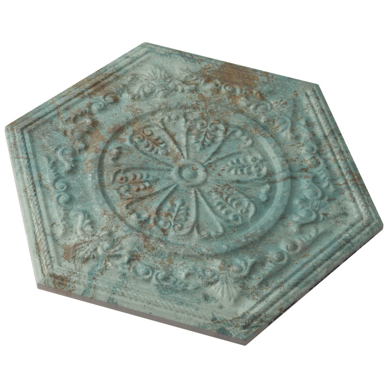 Zinc Hex 10" x 12" Porcelain Metal Look Wall & Floor Tile, Green Decor