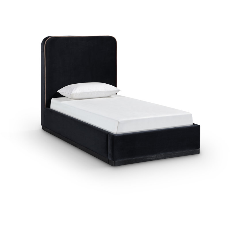 Lit tapissier Jann, Simple, Velours noir