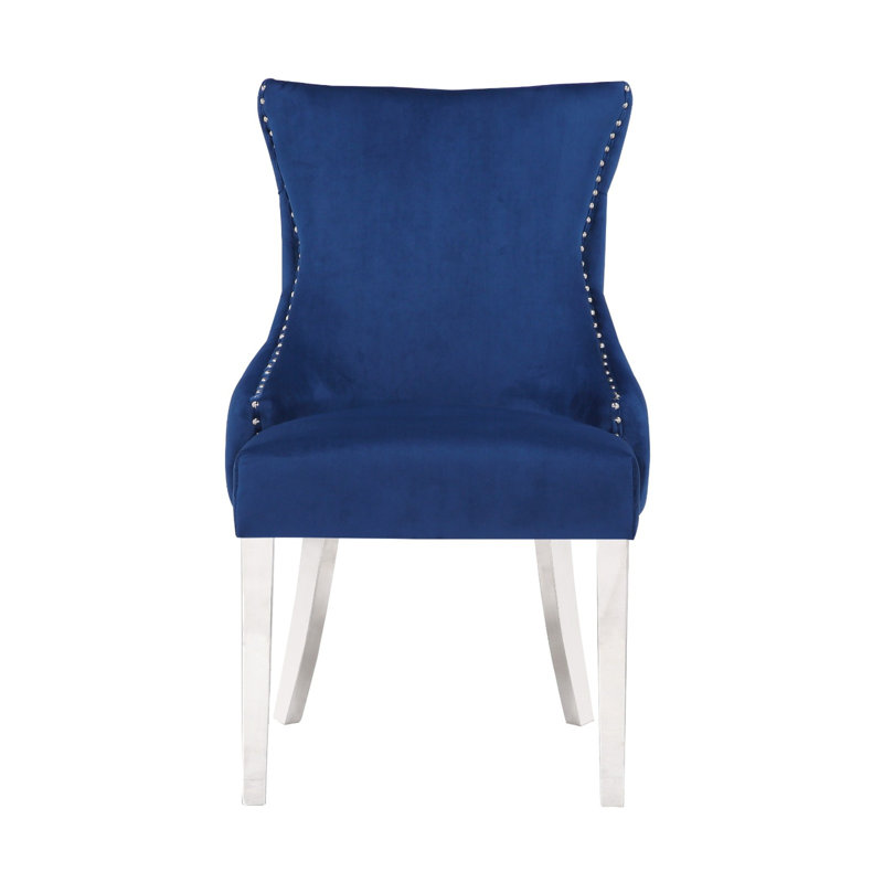 Chaise d'appoint en velours capitonné Hezekyah, Bleu