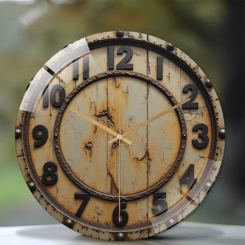 Horloge murale vintage rétro avec finition vieillie - horloge murale moderne en verre 12 po