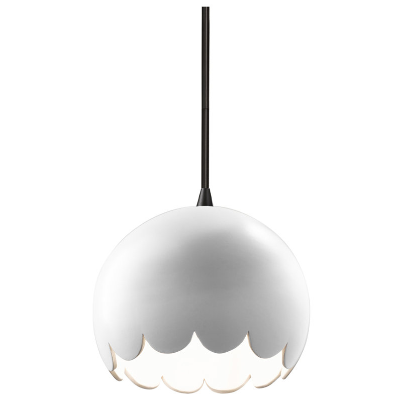 Luminaire suspendu en forme de dôme à 1 lumière Cerra, Blanc brillant, Nickel brossé