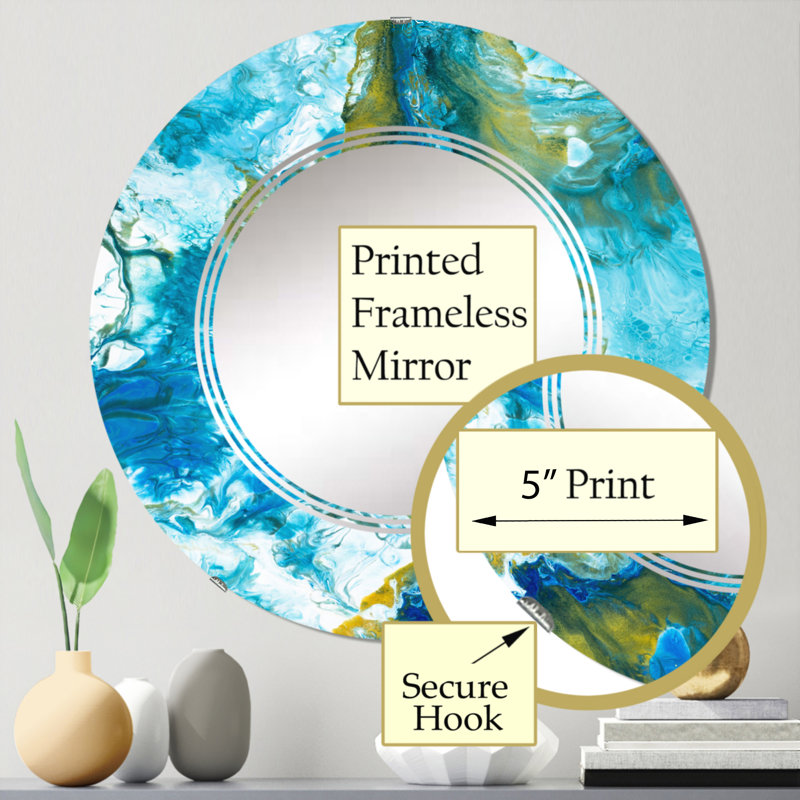 Miroir mural moderne bleu et blanc, 24 po x 24 po