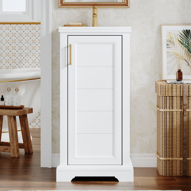 Meuble-lavabo simple autoportant de 16 po de largeur avec comptoir en céramique, charnières Soft-Clsoe et tablette réglable