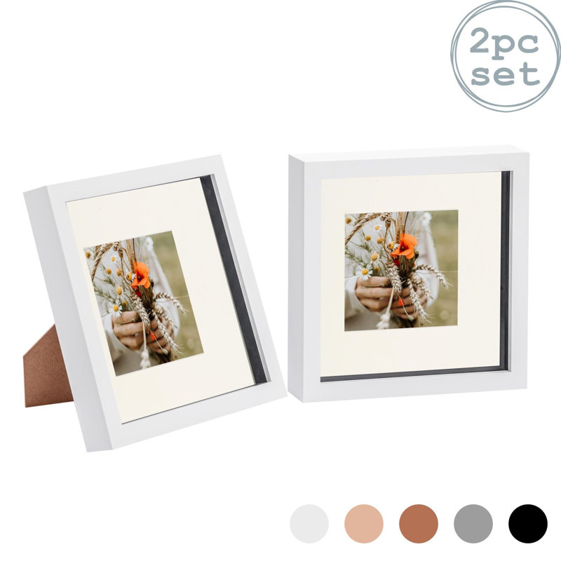 Nicola Spring - 3D Box Photo Frames - Mount, 22.5cm H x 22.5cm W x 3.5cm D, White/Ivory