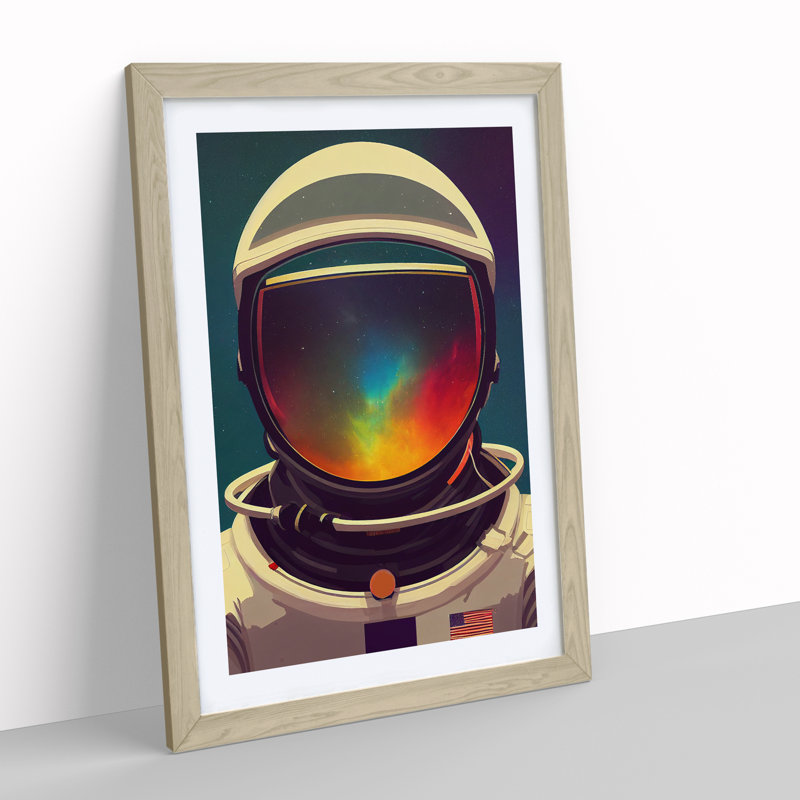 Astronaut Helmet - Single Picture Frame Print, 46cm H x 34cm W x 2cm D, Oak Framed