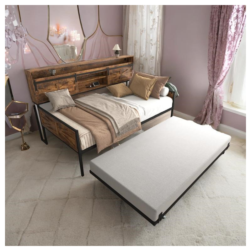Multi-Functional Twin Daybed with Trundle, LED Lighting & Charging Station