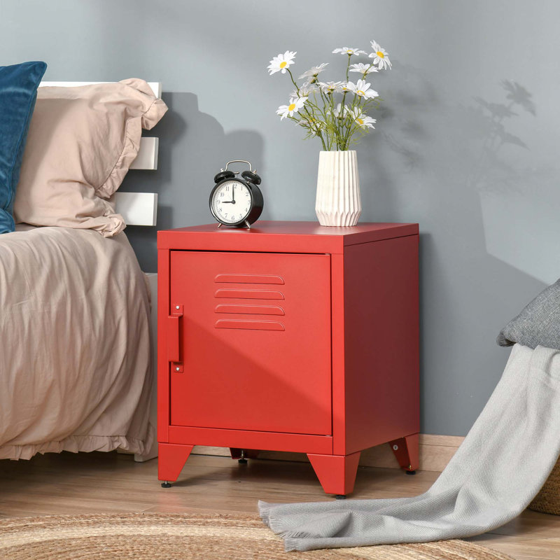 Table de bout industrielle, table d'appoint de salon avec porte de style casier et tablette réglable