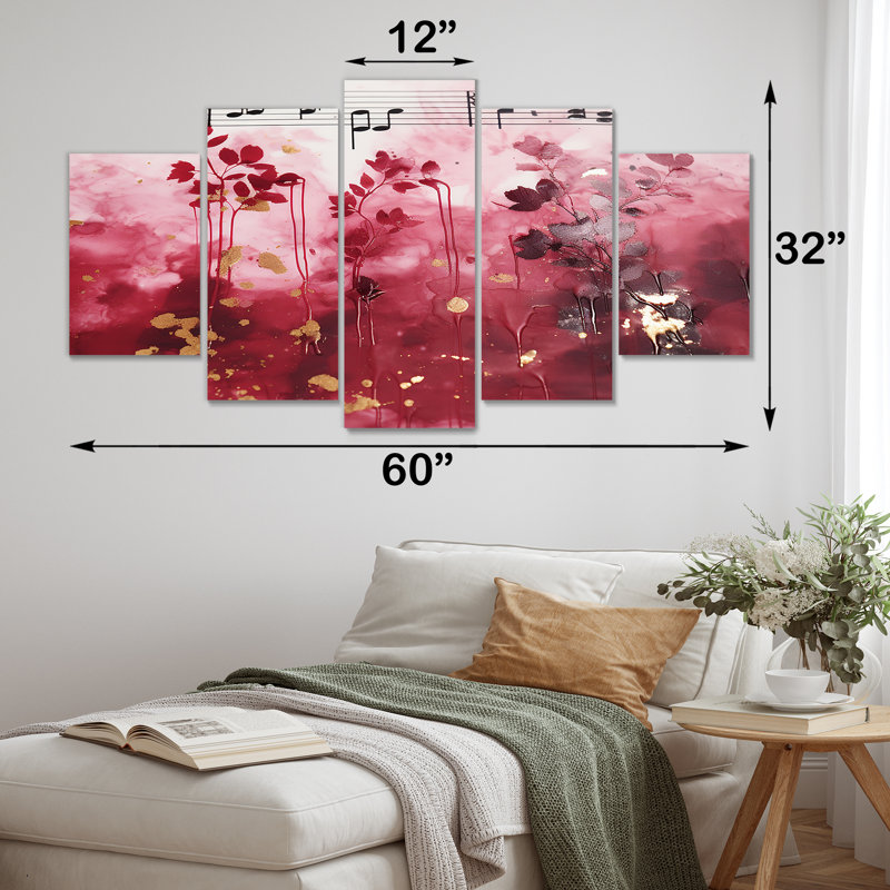«Pink Music Notes Extravaganza - Music Multipanel», ensemble d'art mural