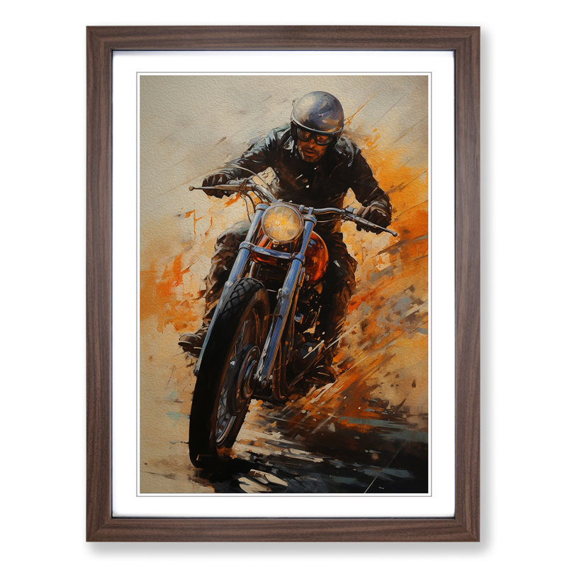 XYZ-FRM-V1223-4573 Motorbike Contemporary 1 Piece Single Picture Frame Wall Art, 46cm H x 34cm W x 2cm D, Walnut