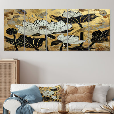 5 feuilles de lotus blanc sur fond doré rétro - lotus