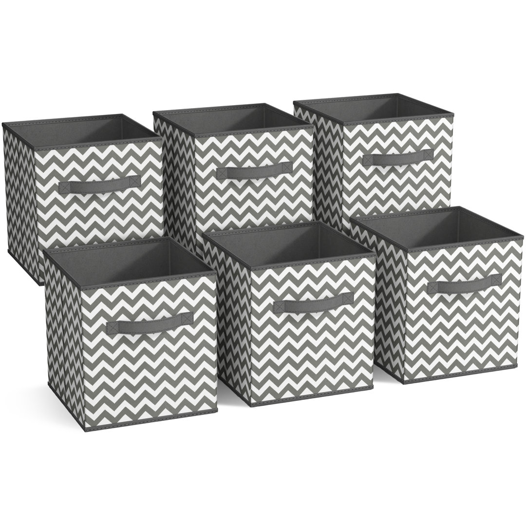 Sorbus 6 Pack 11" Foldable Fabric Storage Cube Bins with Handles in Grey Chevron (Set of 6) Sorbus