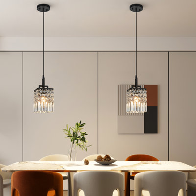 Ensemble de 2 luminaires suspendus carrés modernes en cristal noir, lampe de ferme réglable pour îlot de cuisine, salle à manger, chambre à coucher
