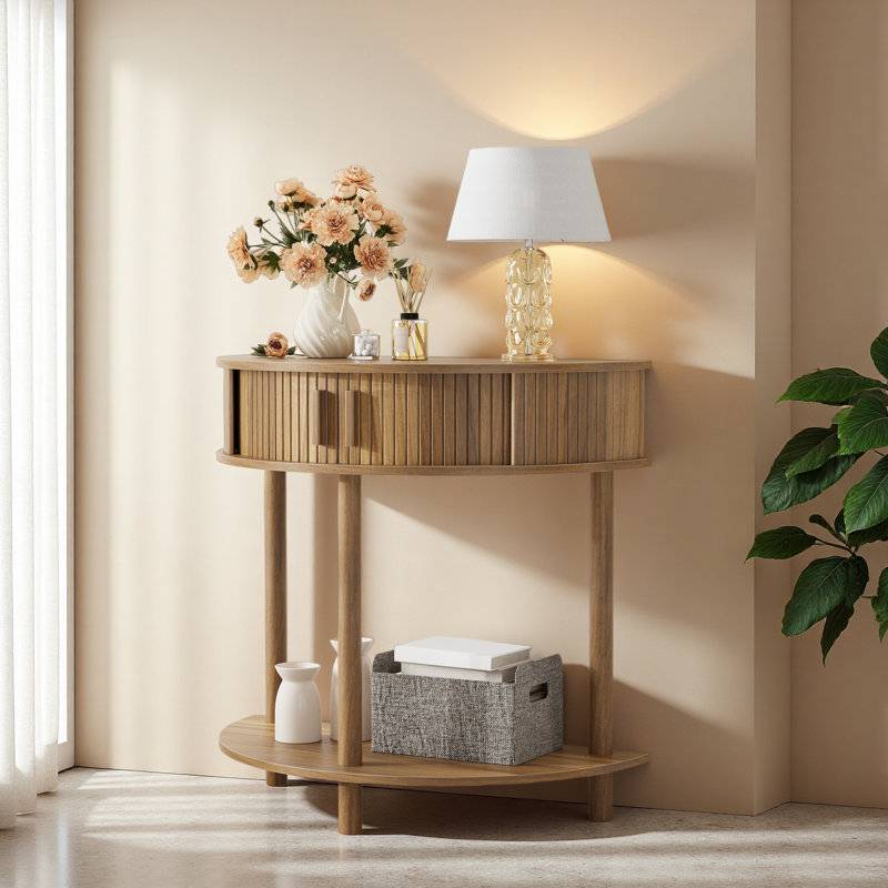 Console demi-lune rainurée de 31,5 pouces, table de canapé de style campagnard derrière le canapé, table d'entrée moderne, table décorative pour le salon
